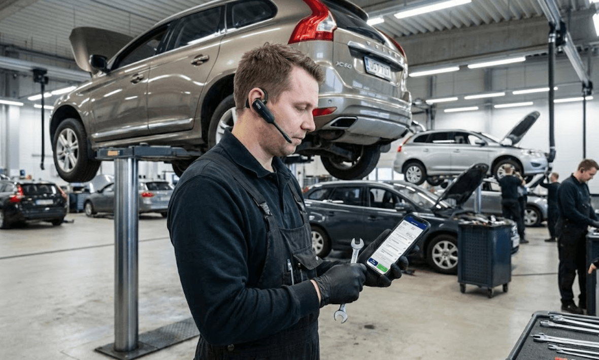 Mekaanikko raportoi työt puheohjauksella mobiilisovelluksessa