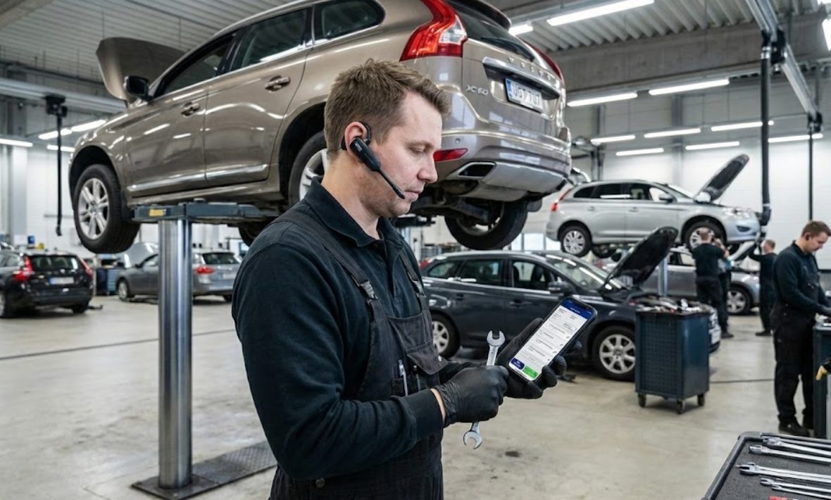 Mekaanikko raportoi työt puheohjauksella mobiilisovelluksessa